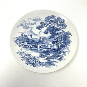 Vintage Enoch Wedgwood Blue & White Countryside Dinner Plate England 10"‎ Castle